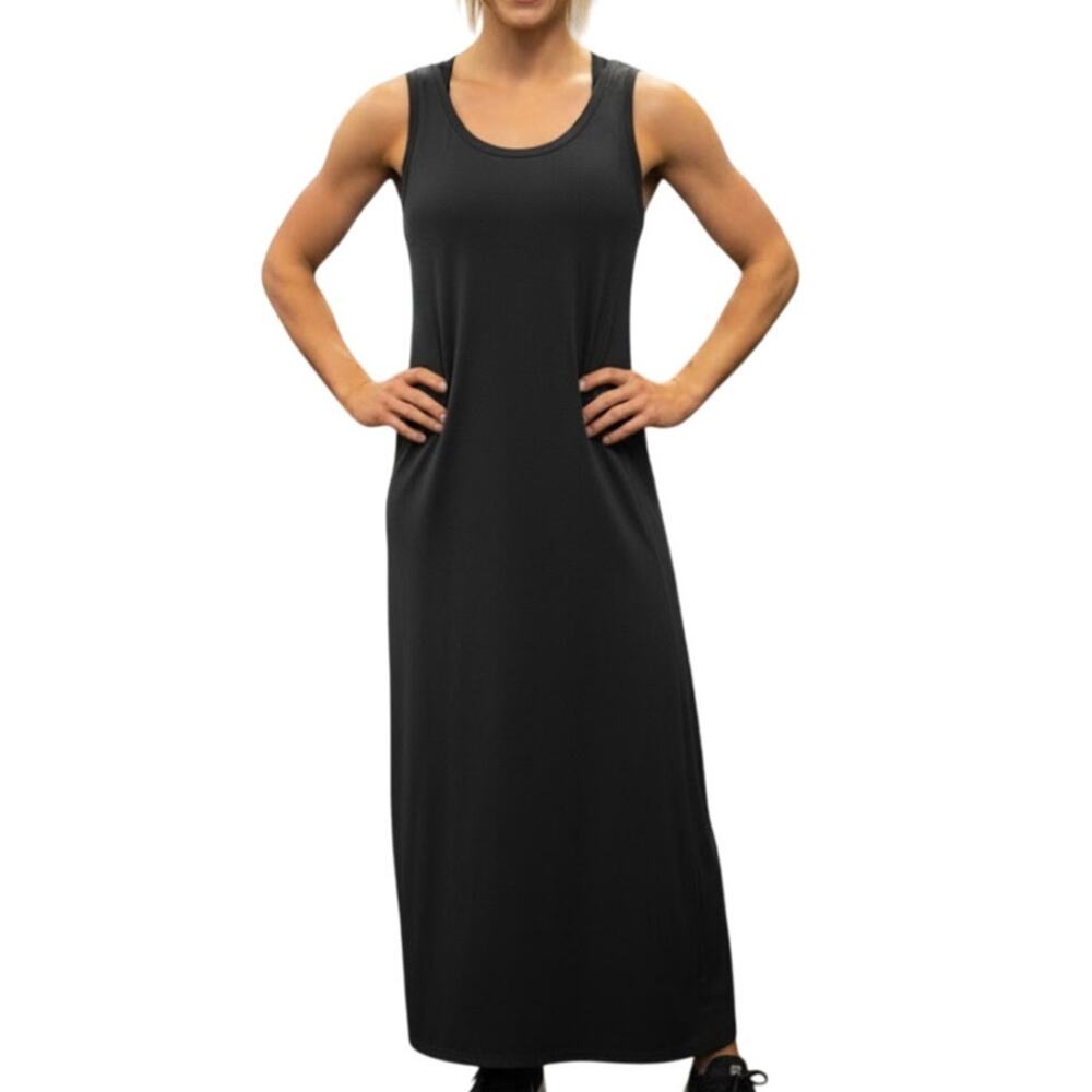 Lululemon Black Maxi Dress Side Slits Womens S Scoop Neck Cotton Athleisure